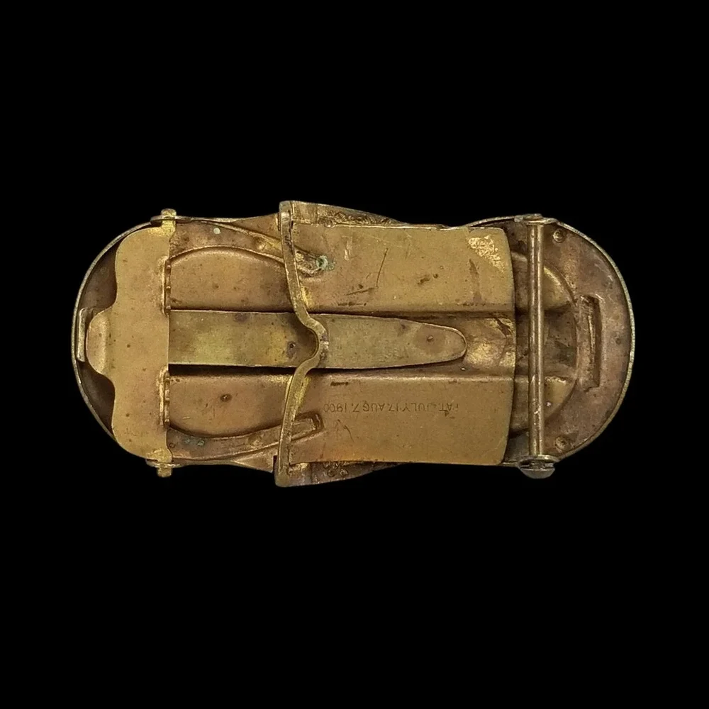 Antique Victorian Brass Horseshoe Floral Belt Buckle 2‎ Piece Pat 1900 Gold Tone - Picture 4 of 11